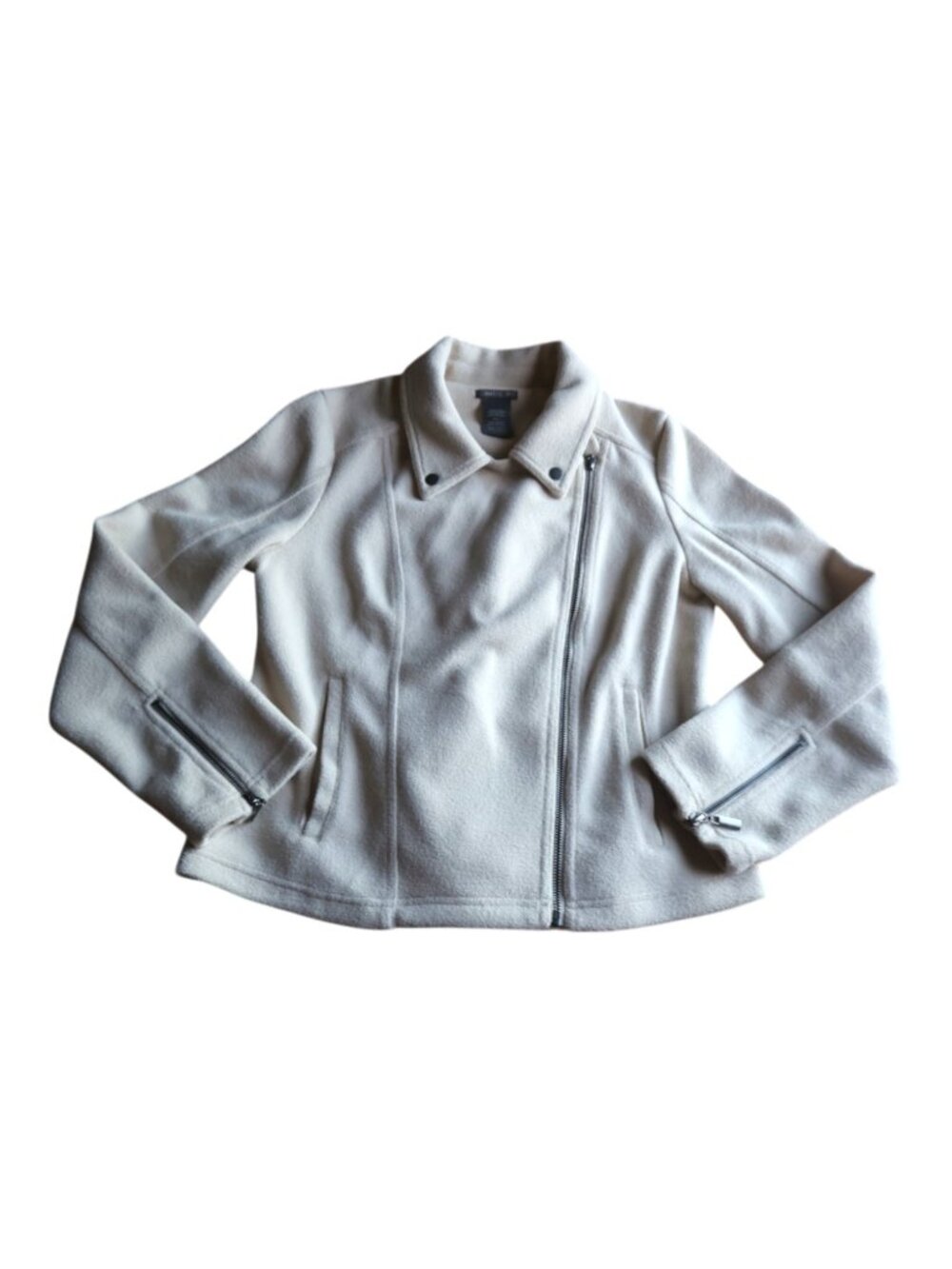 Matty M Soft Moto Jacket Cream Beige Zip Front Size L Minimalist Clean Girl EUC - Picture 4 of 11
